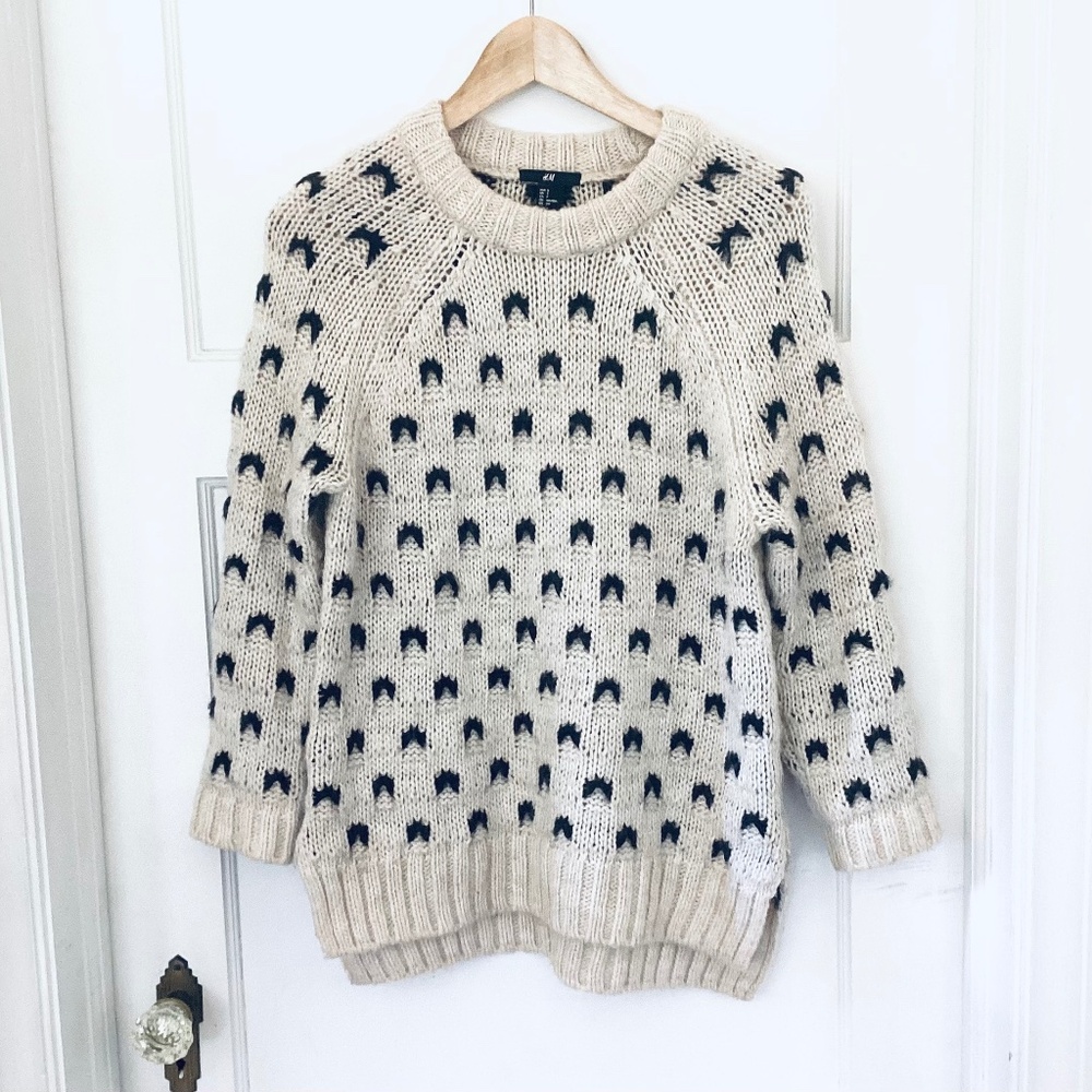 H&M Alpaca Wool Black White Knit Sweater Pullover SIZE S Chunky Classic Raglan